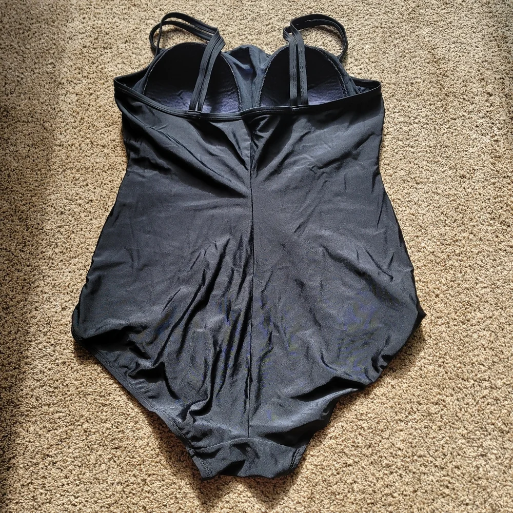 Vintage Delta Burke Swimwear Womens Swimsuit One Piece 20W BlackPurple Spaghetti
